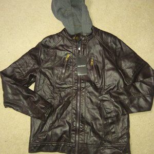 Hooded jacket faux leather boys Urban Republic Sz 18-20 New